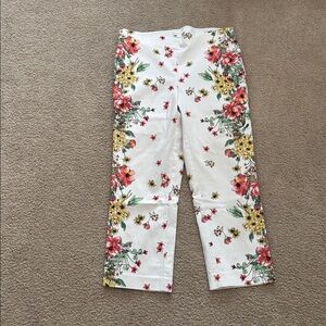 Charter Club White Pants with Floral Design size 8